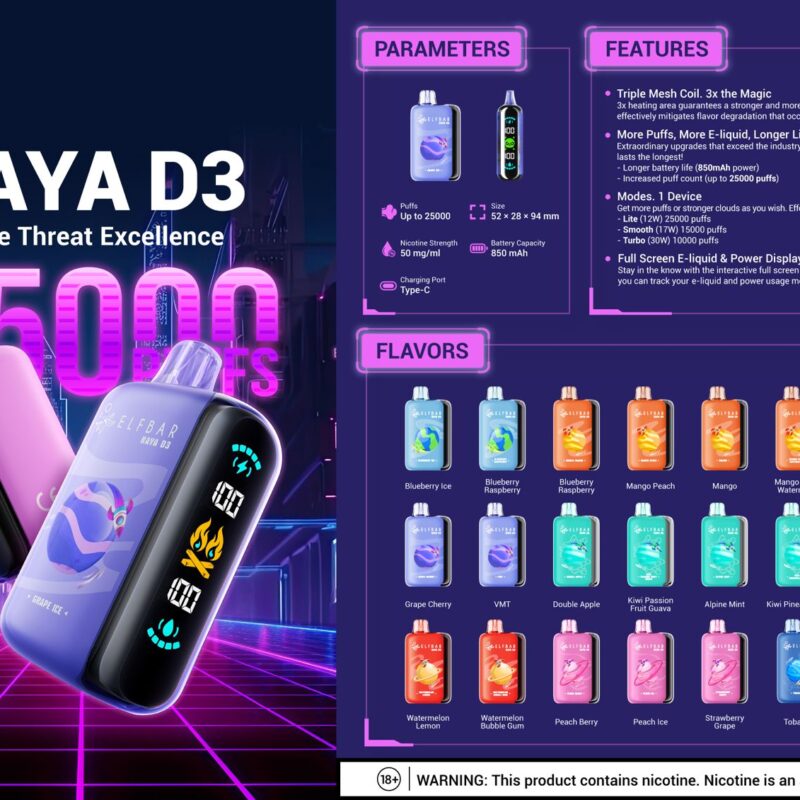 Elfbar RAYA D3 25K Puffs Disposable Pod Device Wholesale – Premium Quality, Rechargeable Design, In Stock Now