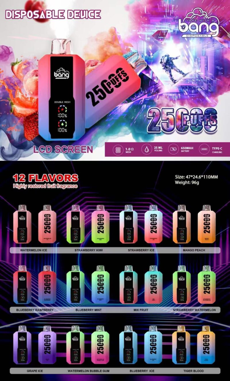 Bang 25000 Puffs Disposable Vape Wholesale – 25,000 Puffs, Rechargeable Design, Leak-Proof Pods for Bulk Sale 1