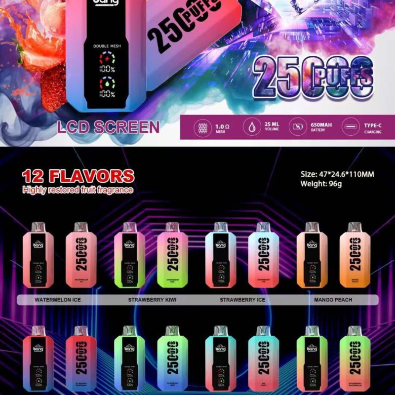 Bang 25000 Puffs Disposable Vape Wholesale - 25,000 Puffs, Rechargeable Design, Leak-Proof Pods for Bulk Sale