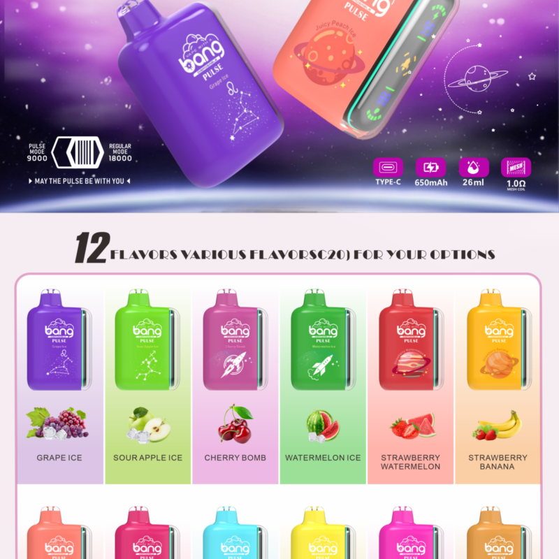 Bang Pulse 9K-18K Puffs Disposable Vape Wholesale – Adjustable Airflow, Dual Mesh Coil, High Puff Capacity for Bulk Orders