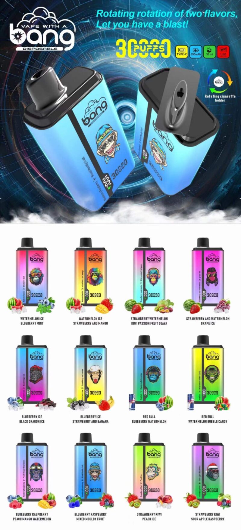 Bang 30000 Puffs Disposable Vape Wholesale – 20mL E-Liquid, Rechargeable, Long-Lasting Pods for Bulk Purchase 1