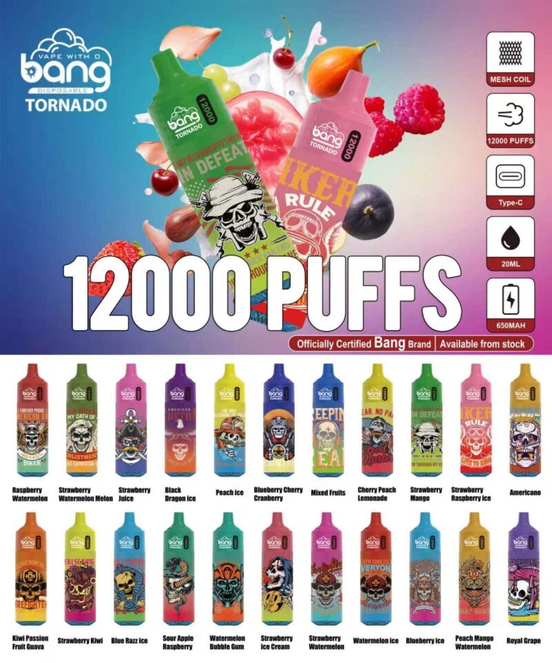 Bang Tornado 12000 Puffs Disposable Vape Wholesale – Compact Design, 12,000 Puffs, Durable Build for Wholesale 1