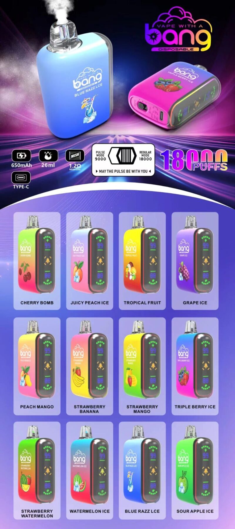 Bang Rocket 9000-18000 Puffs Disposable Vape Wholesale – Rocket Design, 18,000 Puffs, 15mL Capacity, Bulk Ready 1