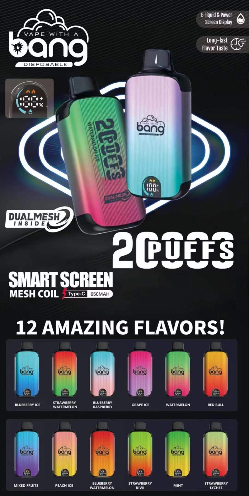 Bang 20000 Puffs Disposable Vape Wholesale – 20,000 Puffs, Rechargeable, High Capacity, Long-Lasting Vape Pods in Bulk 1